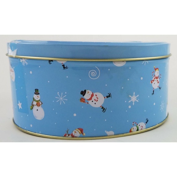 Round Christmas Tin with Snowman Snowflakes Repurpose paint decorate canjo - Picture 8 of 12